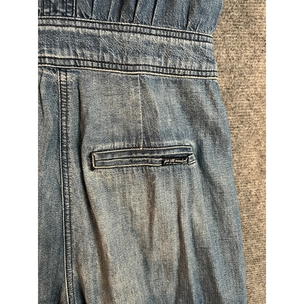 Vintage 7 For All Mankind Denim Jumpsuit Cropped Wide Leg Belted Short Sleeve S - Picture 14 of 16